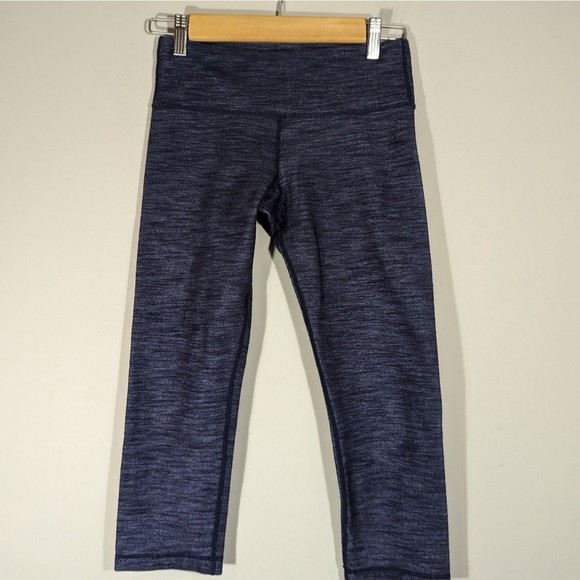 Lululemon‎ Heathered Navy Wunder Under Crop Yoga Athletic Leggings Women 4 - Picture 2 of 6